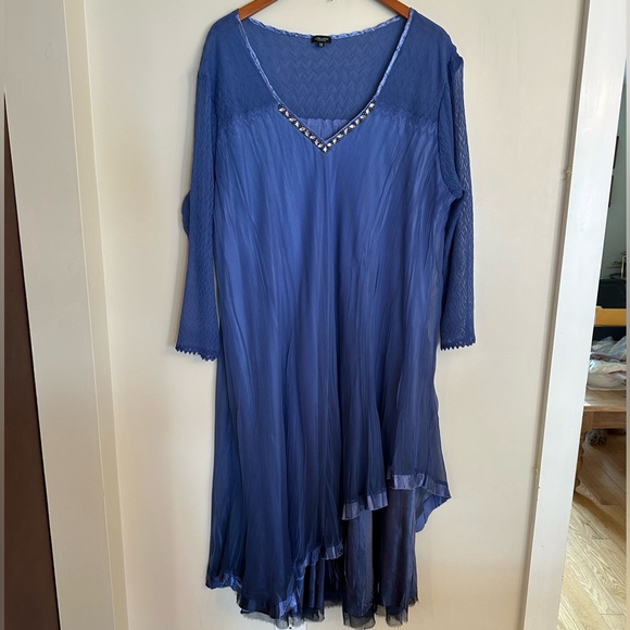 Komarov Lace Trim Charmeuse & Chiffon Tiered Dress - Picture 4 of 12